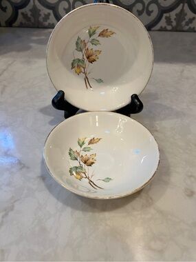 Mid-Century Modern French Saxon China “Breeze”Pattern 22 kt. Gold Rim Bowls-EUC